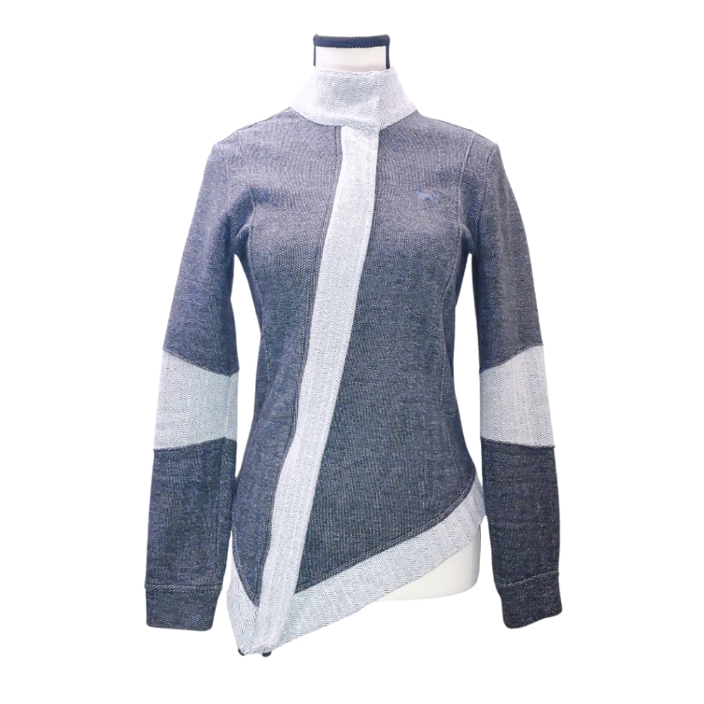 Puma XS Two-Toned Grey and White Herringbone Asymetrical Zip with High-Neck